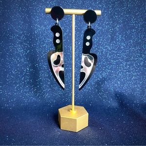Ghost Face knife wooden earrings